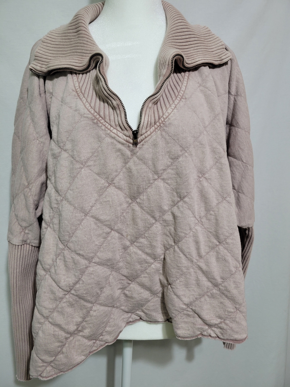 Free People Quilted Half-Zip Pullover in Dusty Rose